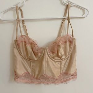 Victoria’s Secret pink bustier / corset top , vintage + satiny material size 32D